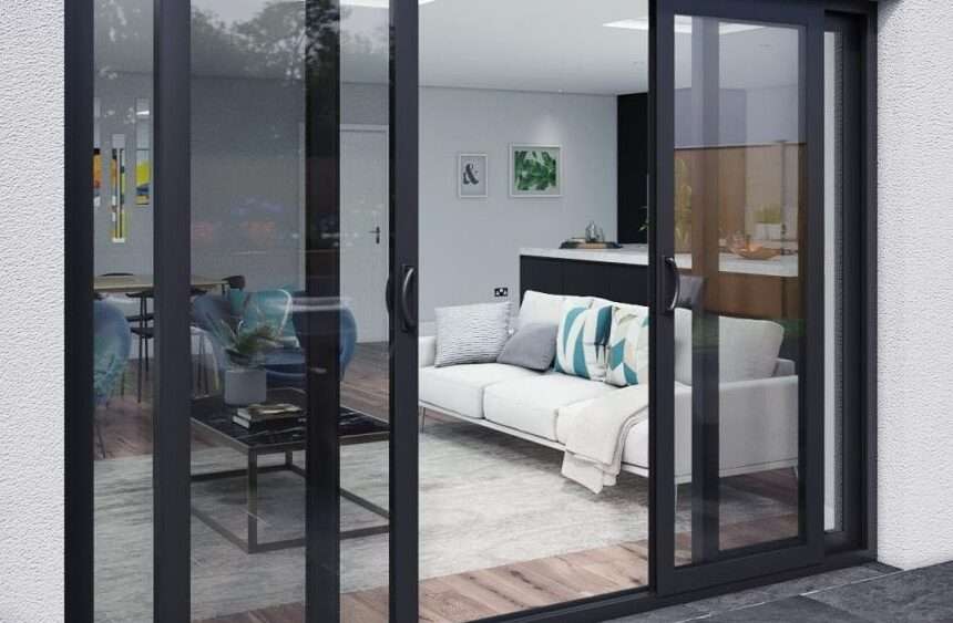 Stylish dual-color aluminum doors in a commercial building