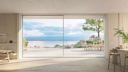 Frameless bi-fold doors used as a modern room divider