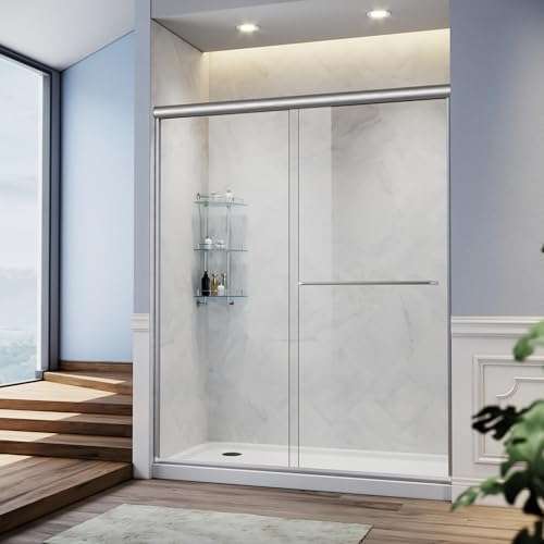 Sliding shower glass partition in a luxury hotel bathroom