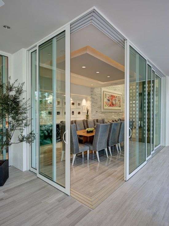 Frameless slim sliding glass doors for homes