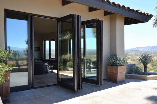Stylish folding sliding doors installed in a modern Dubai home.
