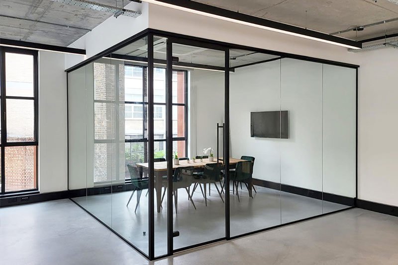 Optimize your space with a sliding glass partition, perfect for offices and modern homes.