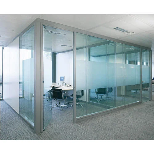 Achieve privacy without blocking light with custom frosted glass partitions.
