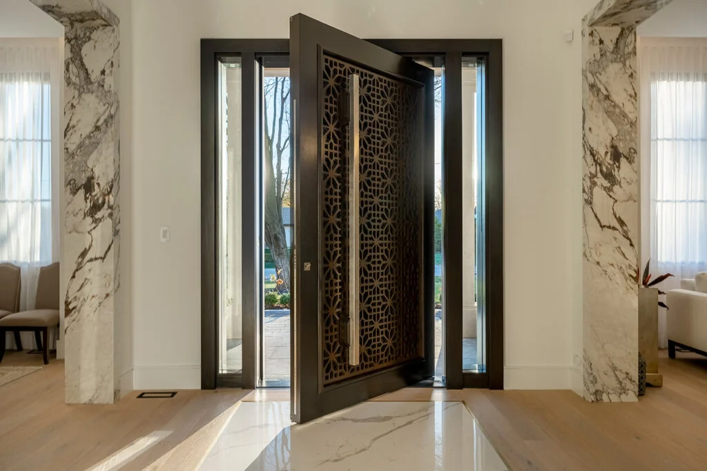 Mirrored sliding doors in a modern living room in Dubai, adding elegance and functionality.