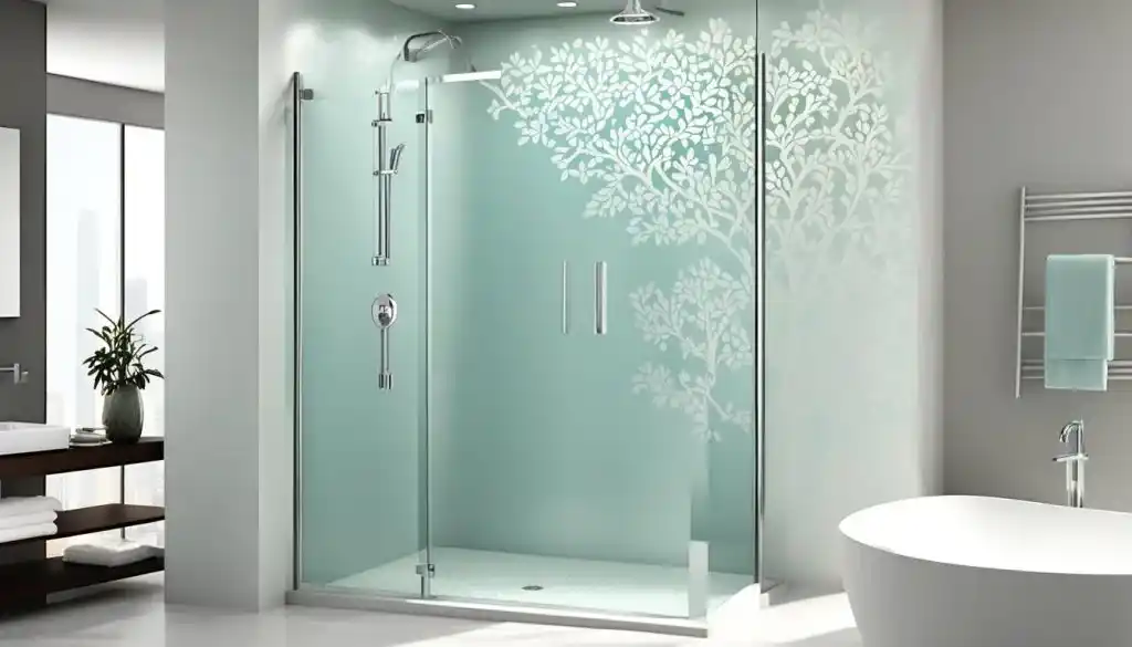 Frosted glass partition for privacy in bathroom