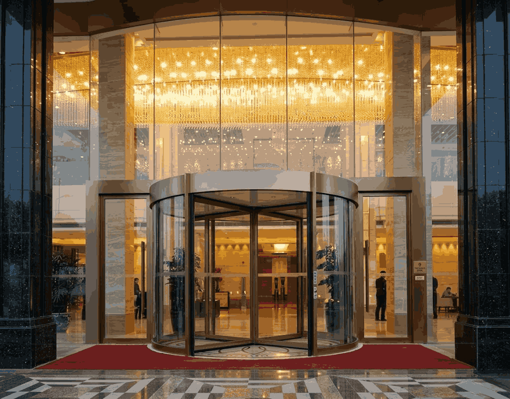 Luxury hotel automatic entrance glass door system in Dubai 5-star hotel lobby