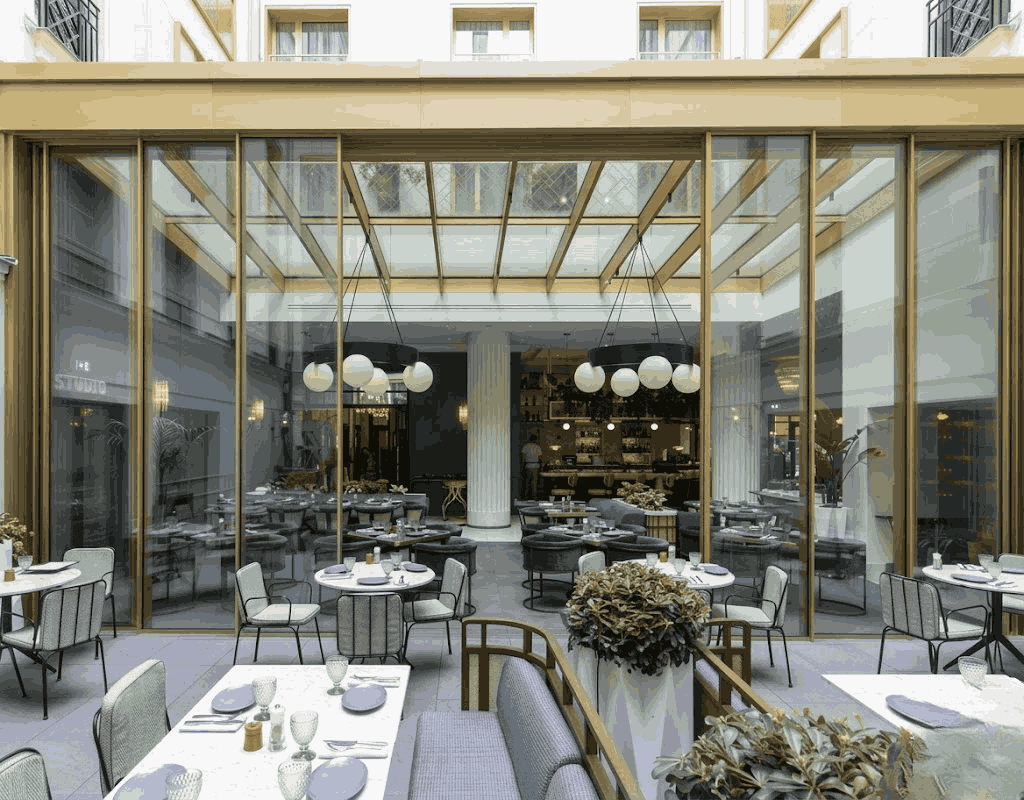 Restaurant automatic entrance door with glass panels Dubai F&B industry