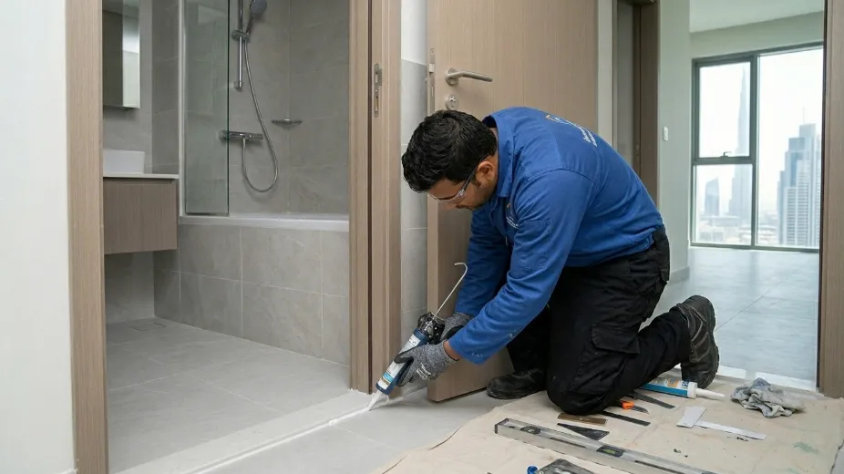 Bathroom door installation steps Dubai waterproof sealing process