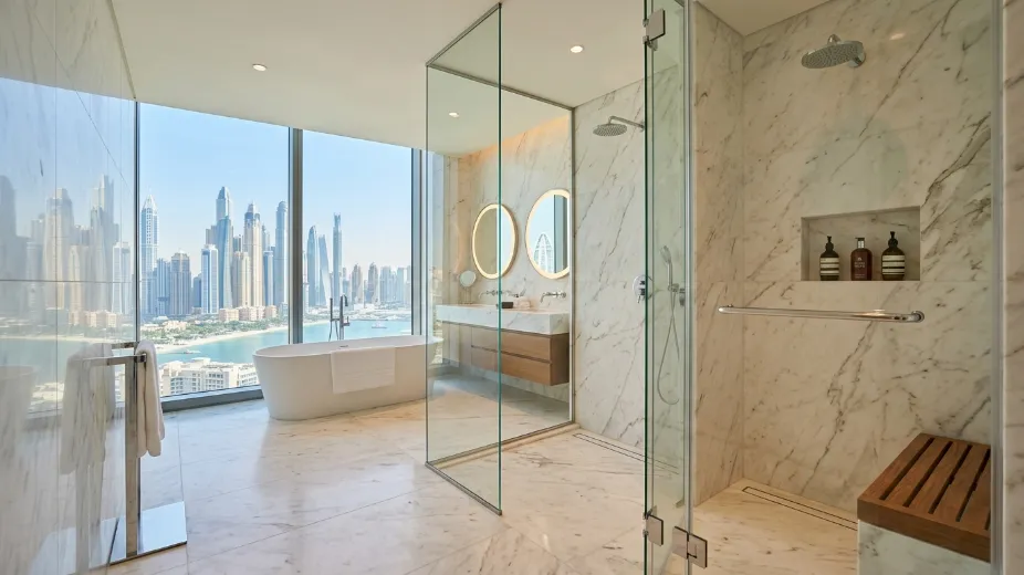 Bathroom shower glass Dubai frameless doors and walk-in screens