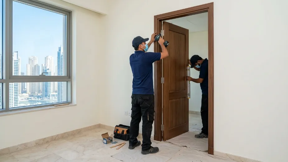 Bedroom door installation steps Dubai professional fitting process