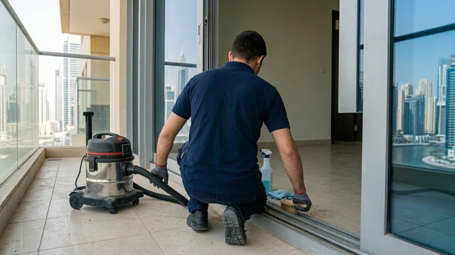 Cleaning sliding door tracks Dubai maintenance