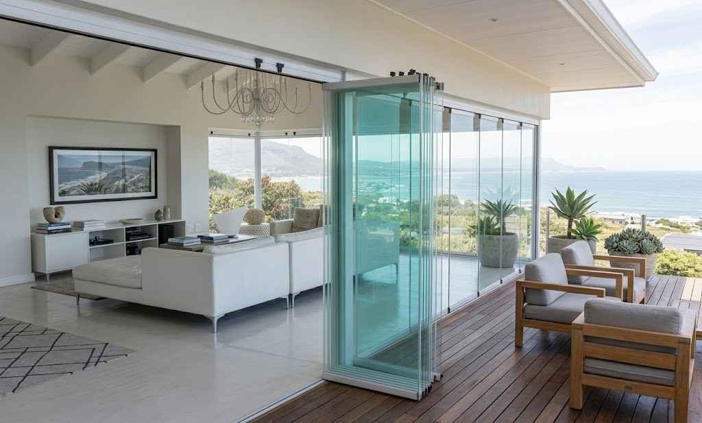 Frameless bifold benefits including transparency design excellence and natural light in Dubai luxury architectural property