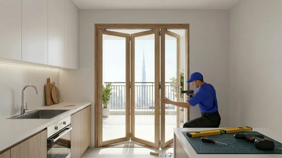 Kitchen bifold door installation Dubai step by step process
