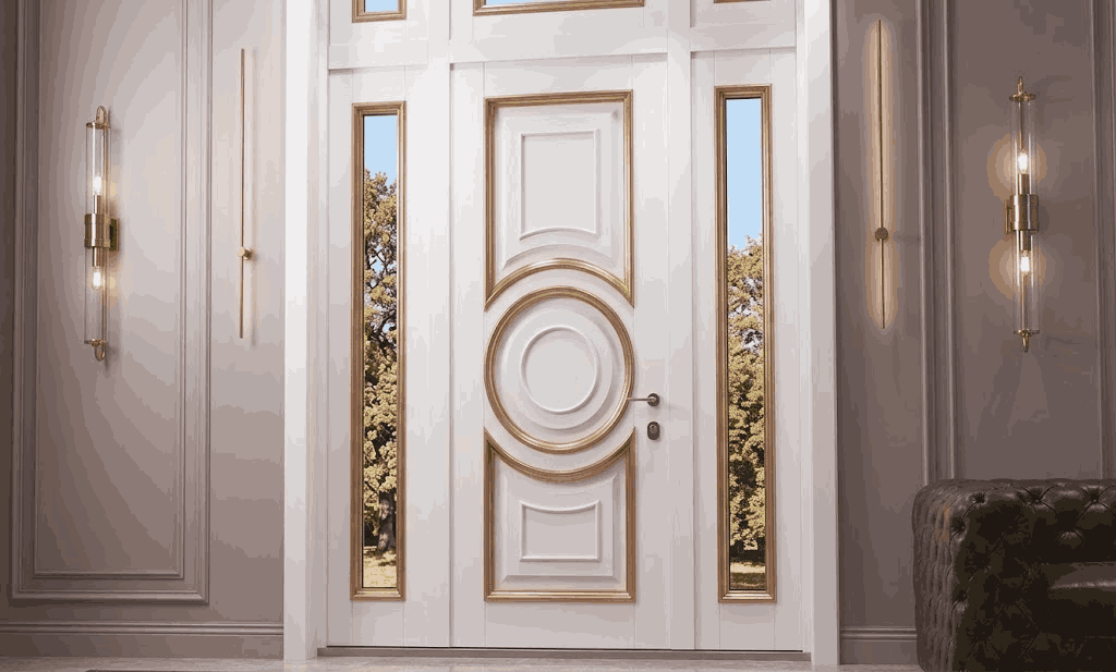 Solid wooden door material timber construction for traditional Dubai villa entrance