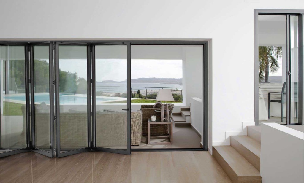Technical diagram showing aluminium bifold door specifications including frame profiles thermal breaks and glass options for Dubai installations