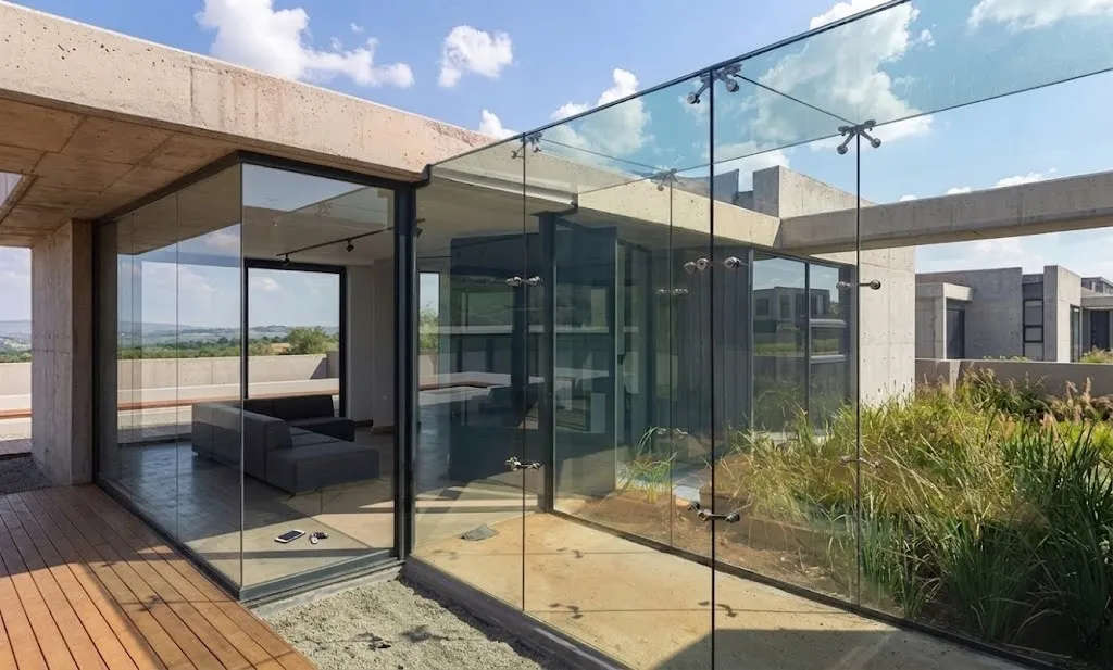 Professional frameless bifold installation showing UV bonding process and precision alignment of glass panels in Dubai luxury property