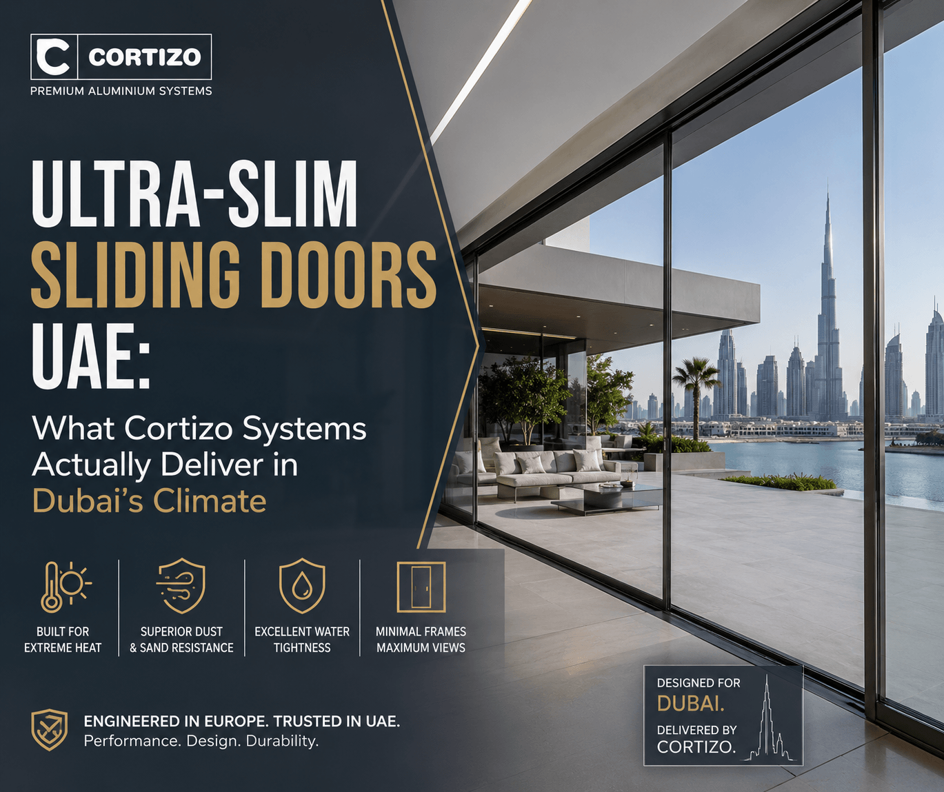 Ultra-slim sliding doors with narrow sightlines in a Dubai villa