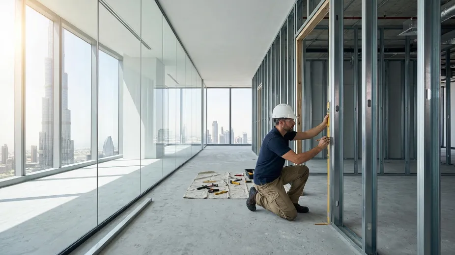 Office door installation process Dubai step by step commercial fitting