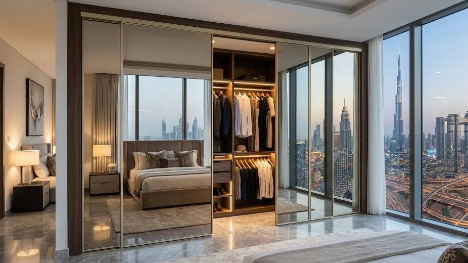 Wardrobe doors Dubai custom sliding mirrored bedroom closet systems