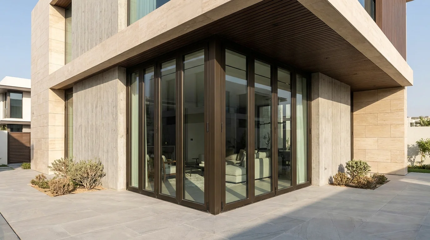 Aluminium folding door installed in a Dubai villa living area