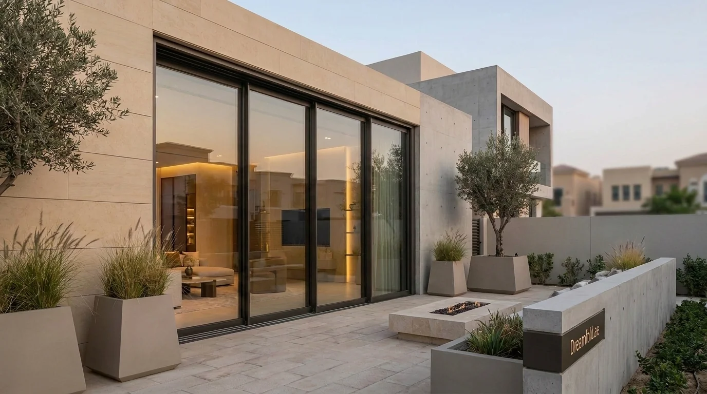 Sliding door opening onto a private courtyard in a luxury Dubai villa
