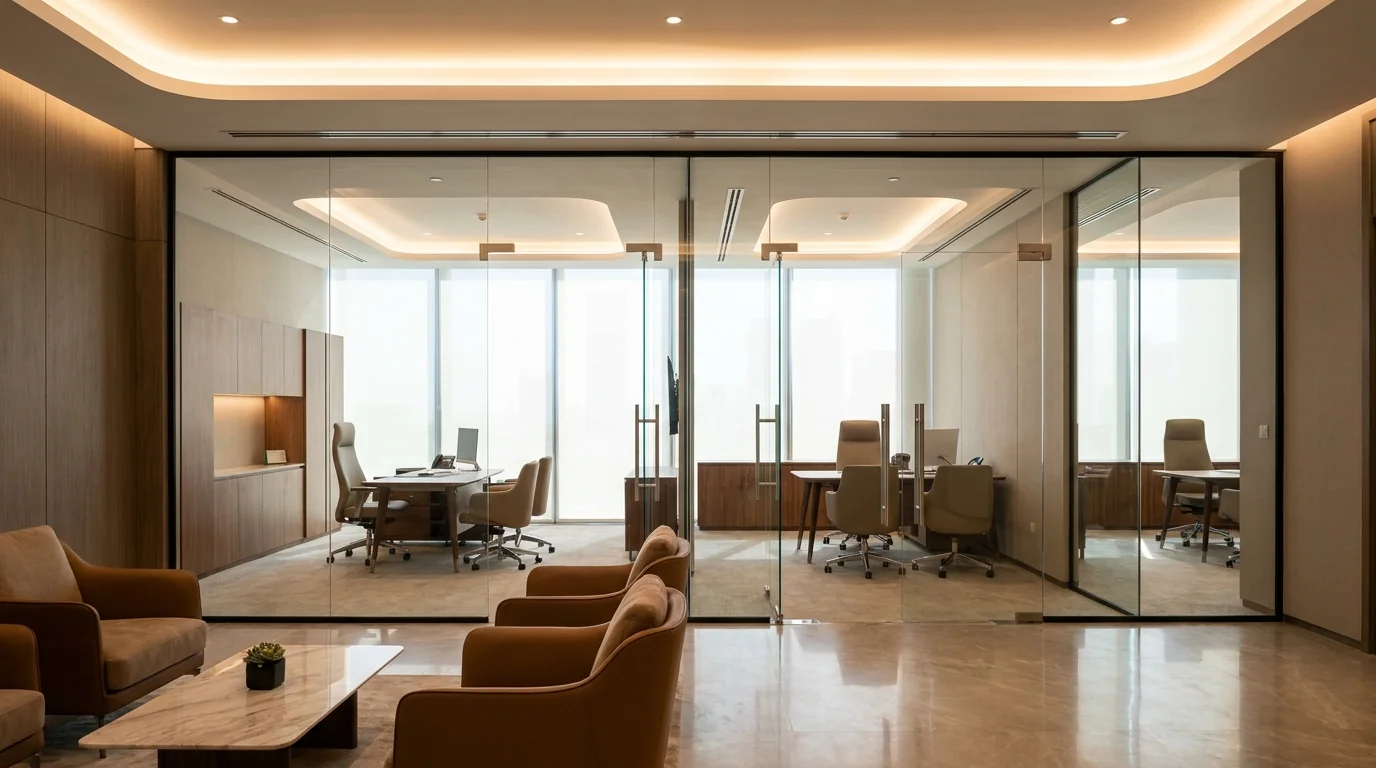 Glass partition wall in a Dubai office reception area